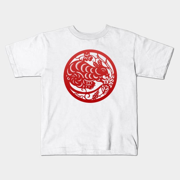 Chinese Zodiac Mouse in Red Kids T-Shirt by Takeda_Art